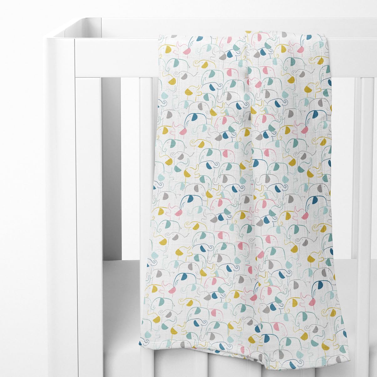 Multi Baby Elephant Print Muslin Swaddle