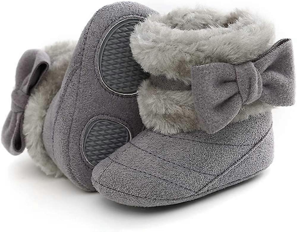 Newborn Winter Fuax Fur Snow Booties with Bowknot (Grey)