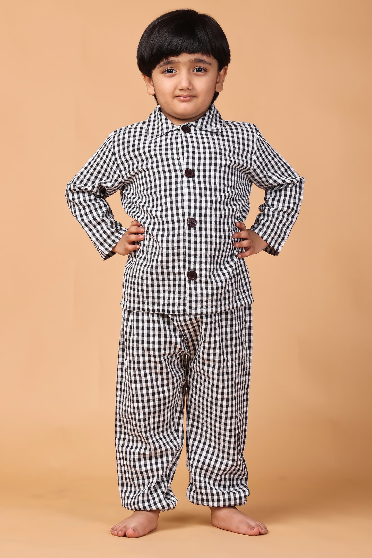 Piccolo Night suit - Black and White Checks
