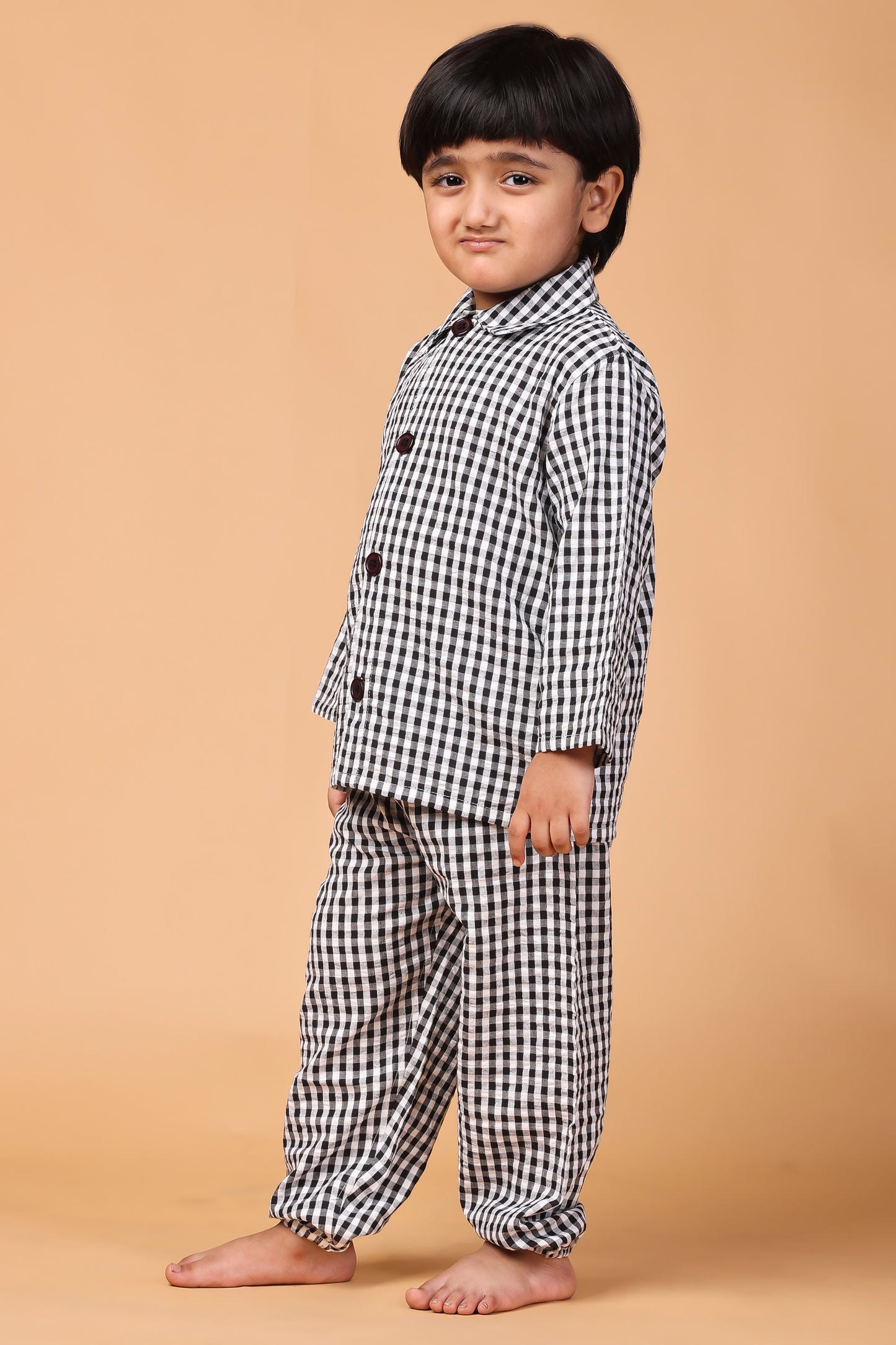 Piccolo Night suit - Black and White Checks
