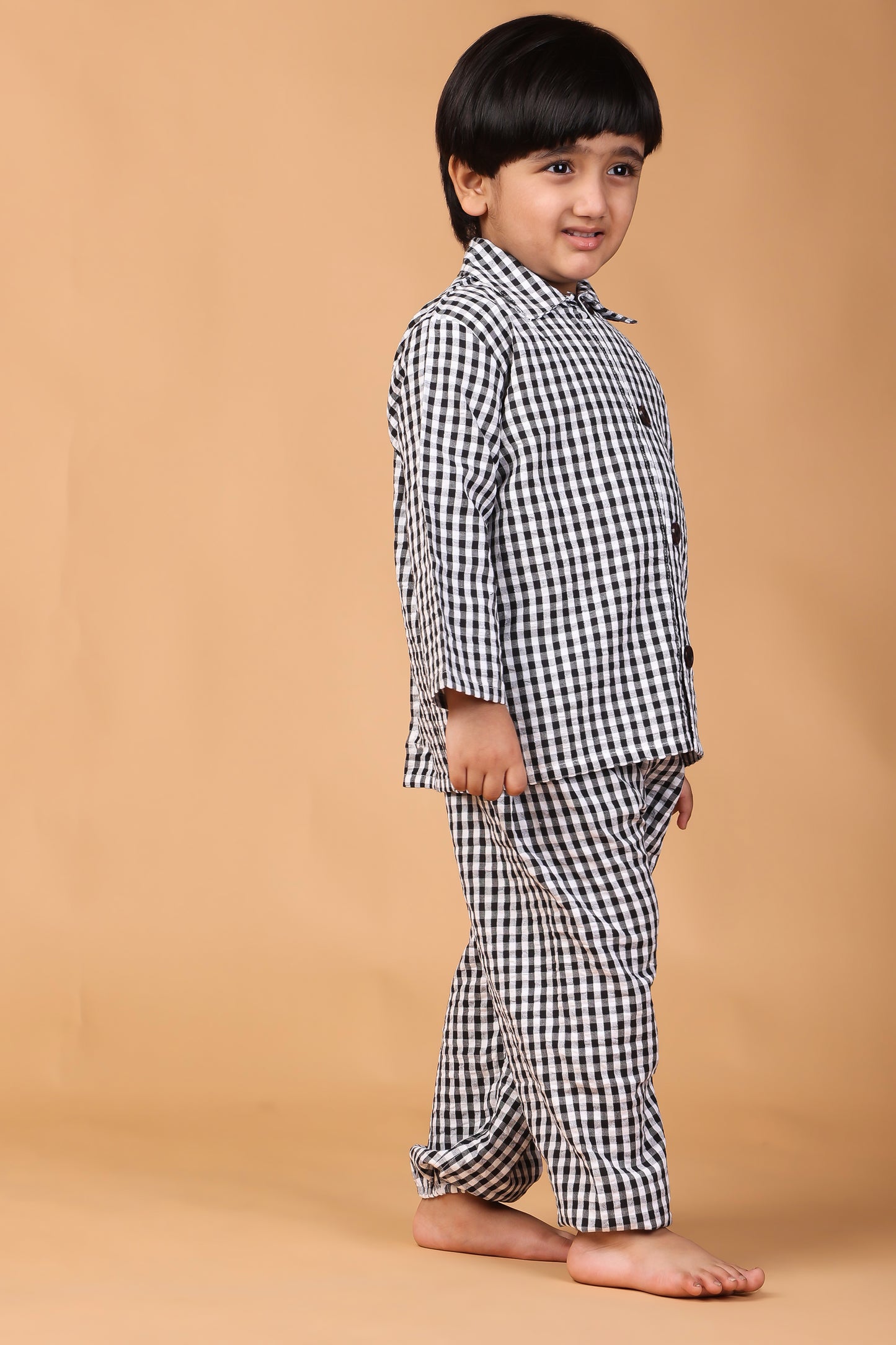 Piccolo Night suit - Black and White Checks