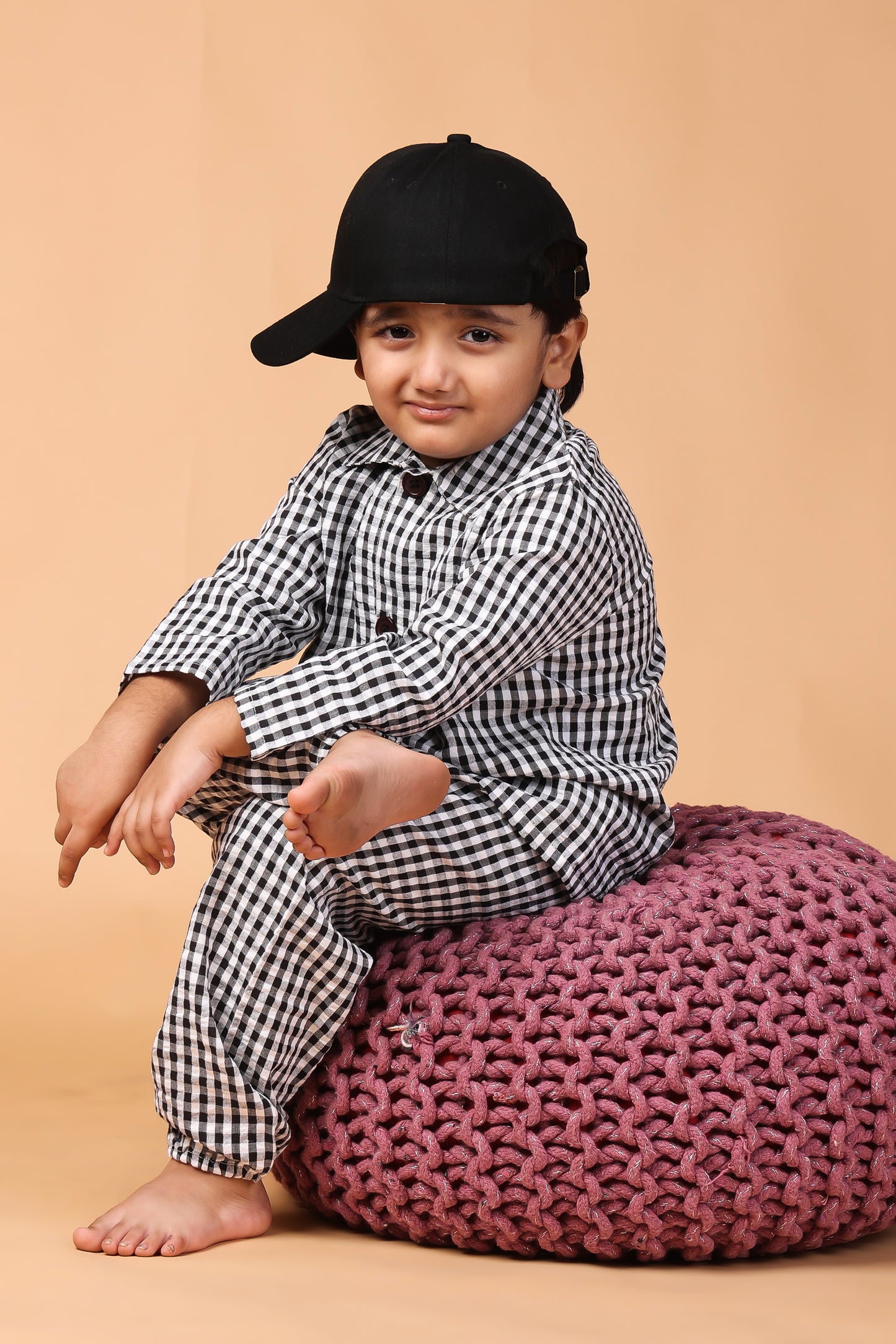 Piccolo Night suit - Black and White Checks