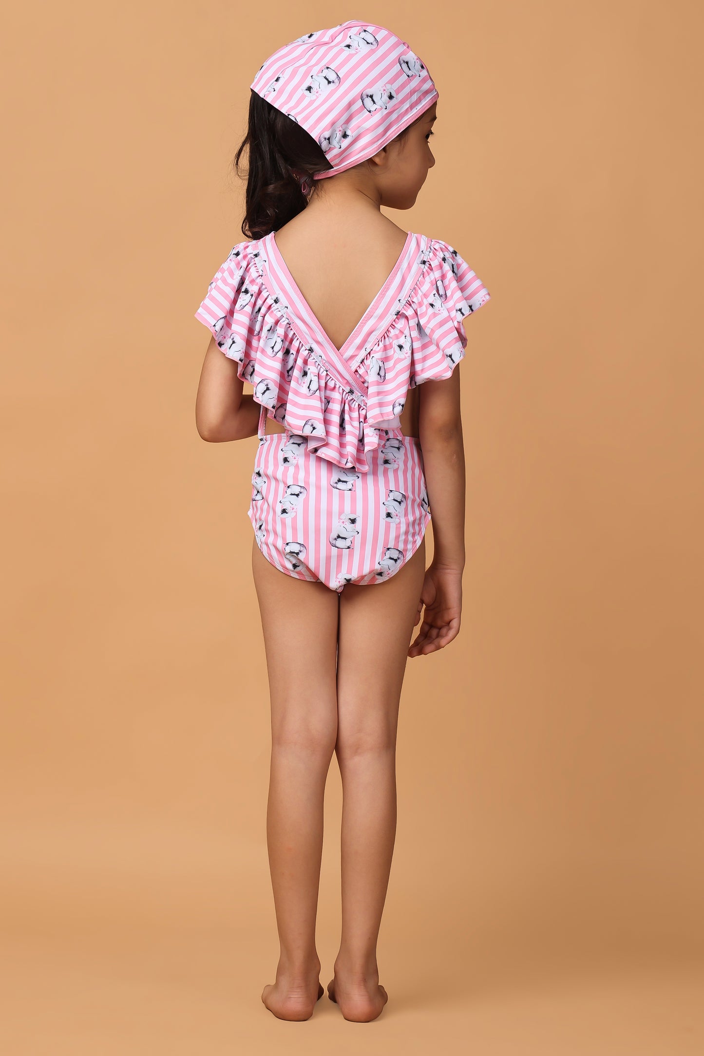 Ruffled Swim Suit (Pink Stripes)