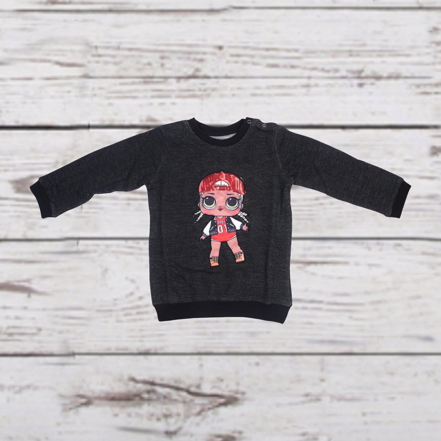 Red Doll with Cap Patch Black Tracksuit