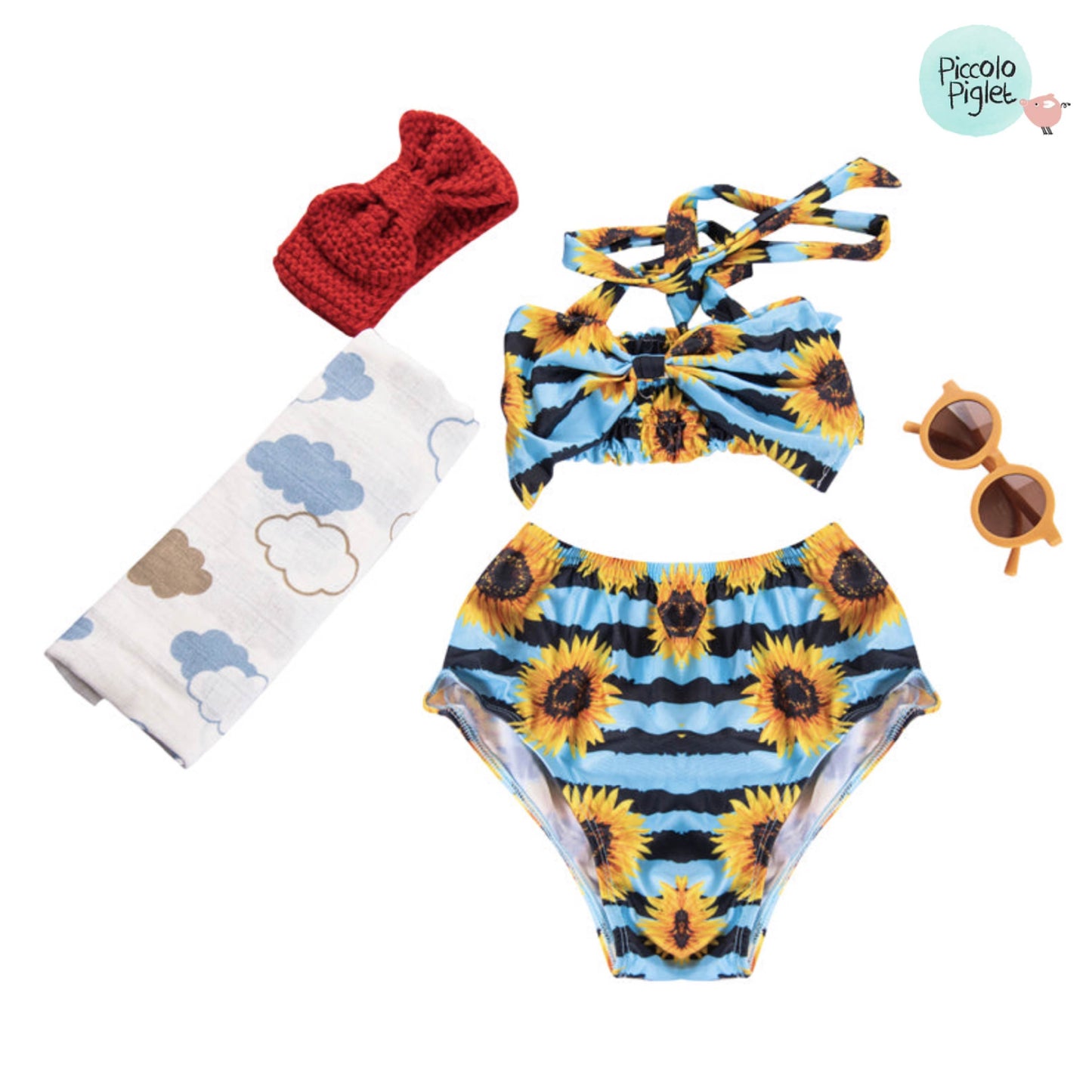 Swim suit - Yellow flowers on Blue