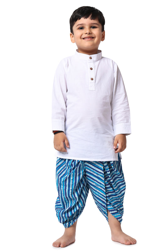 Piccolo White cotton kurta with dhoti pant