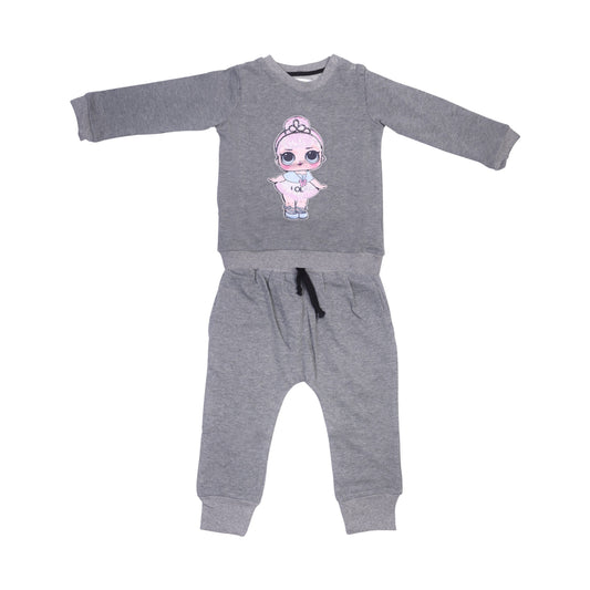 Pink Doll With Bun Grey Track Suit