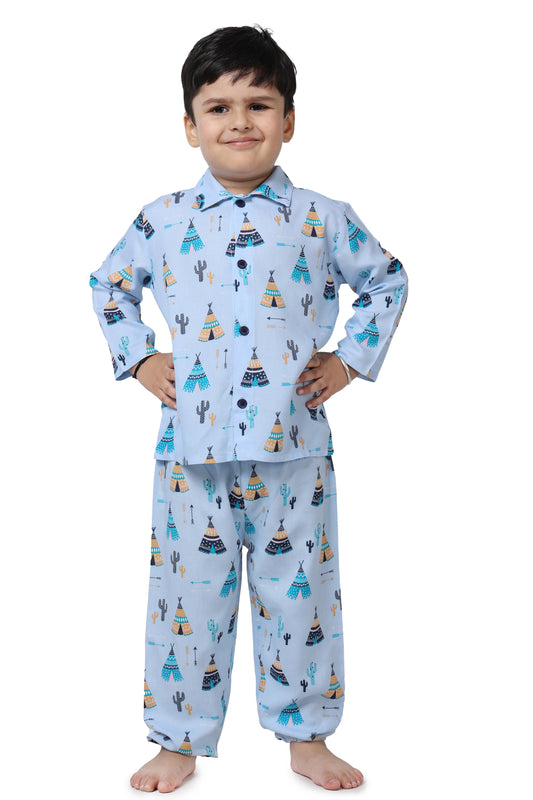 Blue Tribal Tent Night Suit