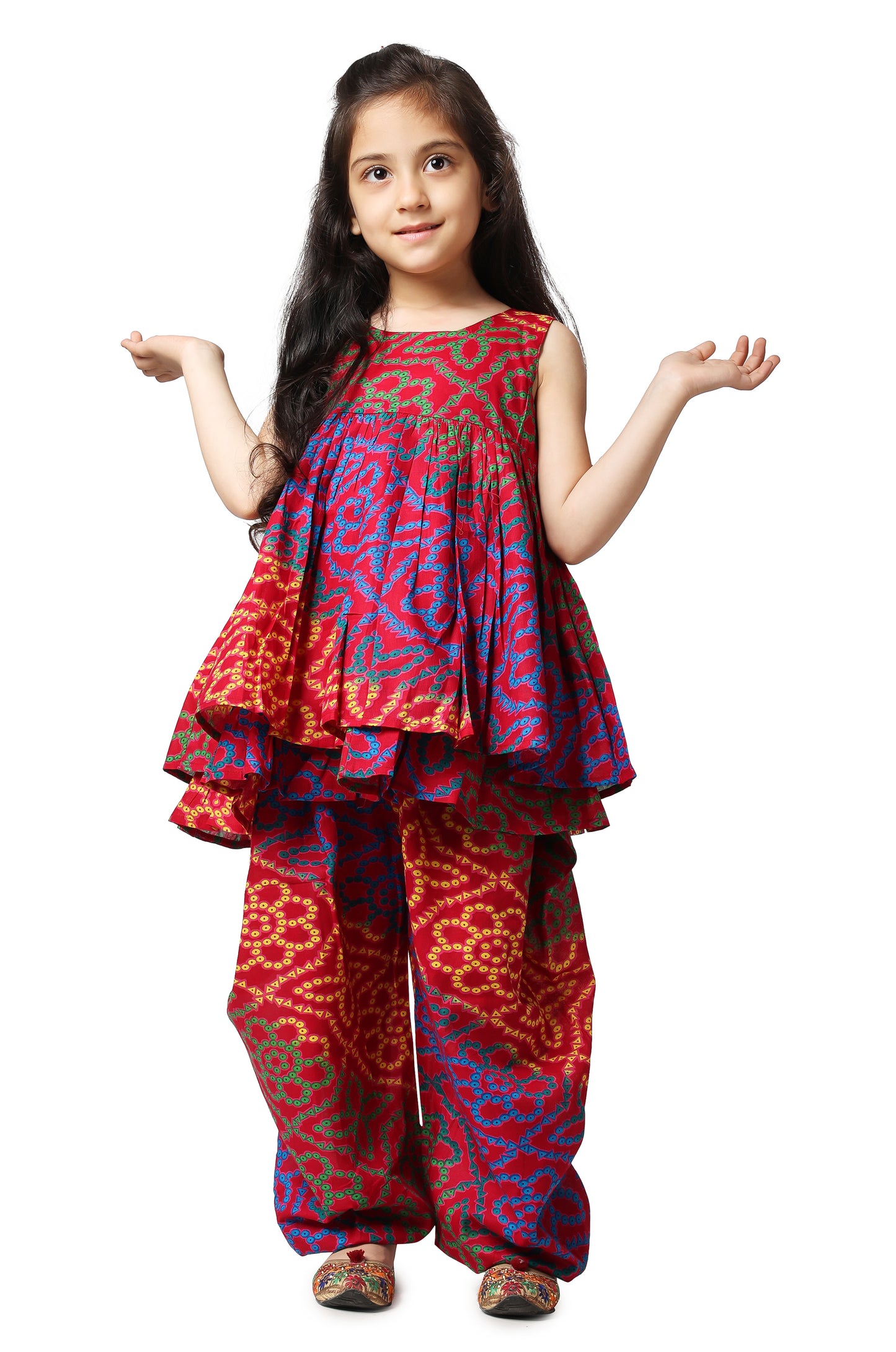 Piccolo Girls Pink Bandhani dhoti set