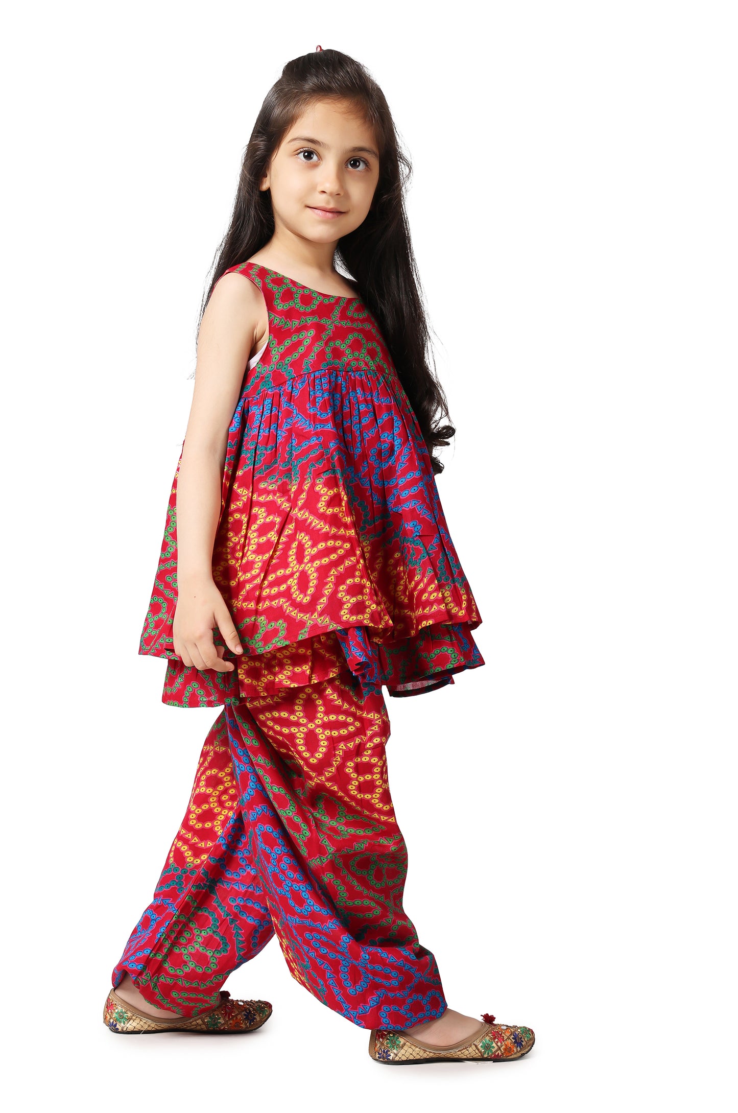 Piccolo Girls Pink Bandhani dhoti set