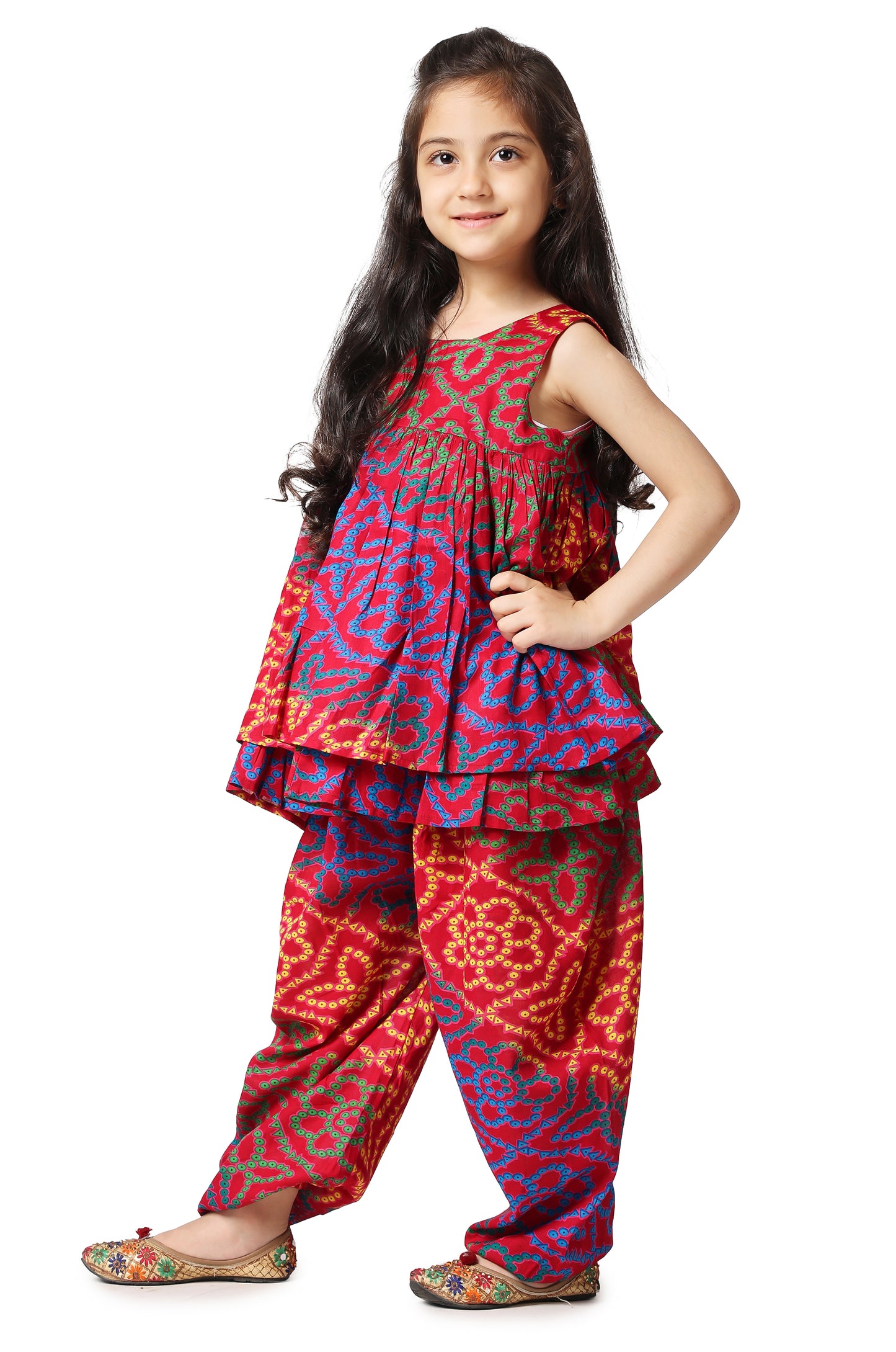 Piccolo Girls Pink Bandhani dhoti set