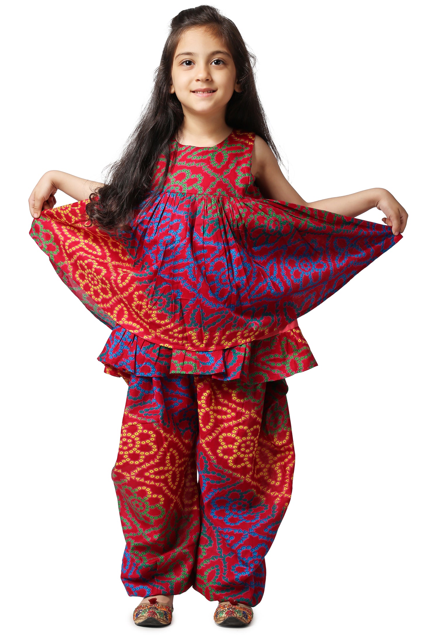 Piccolo Girls Pink Bandhani dhoti set