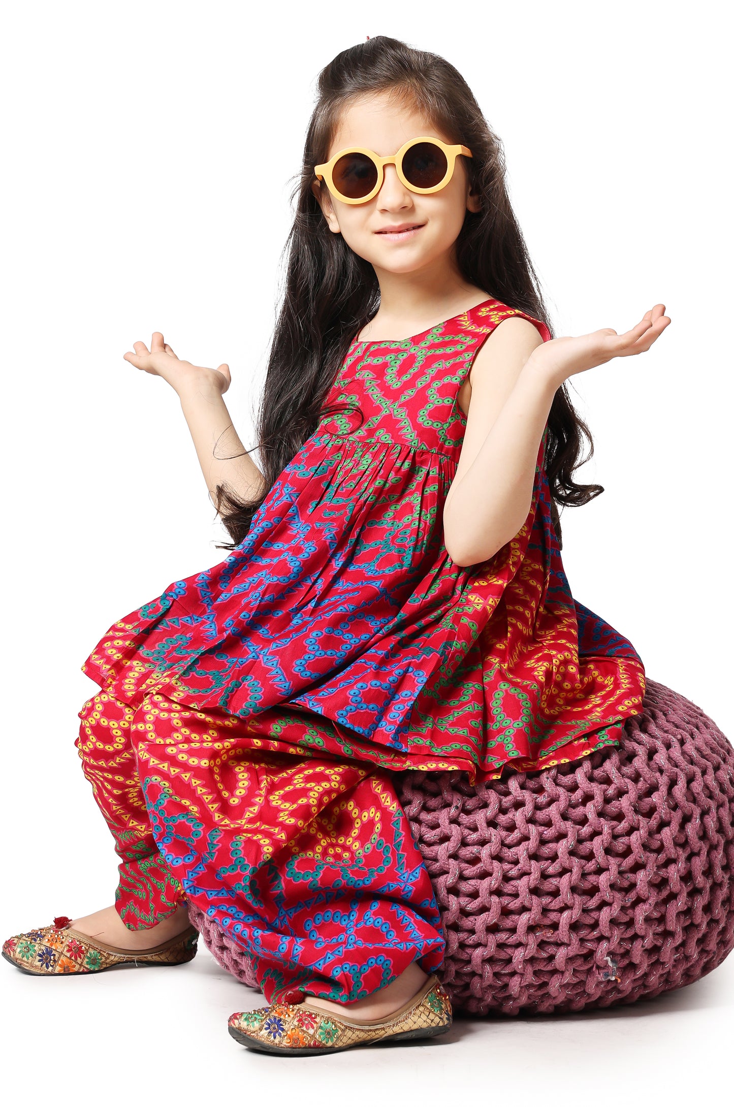 Piccolo Girls Pink Bandhani dhoti set