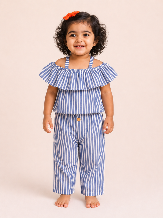 Off Shoulder Top - Blue Striped
