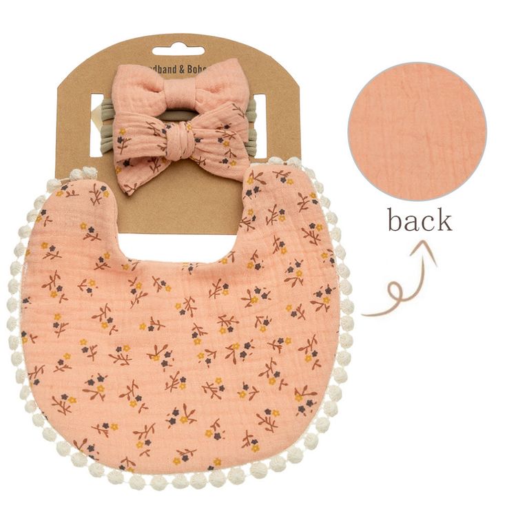 Baby Floral Bib & Bow Headbands Set (Pink)