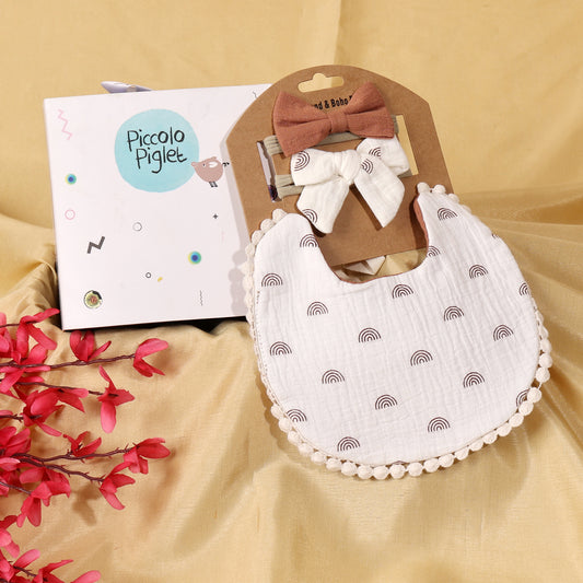 Baby Rainbow Bib & Bow Headbands Set (White)