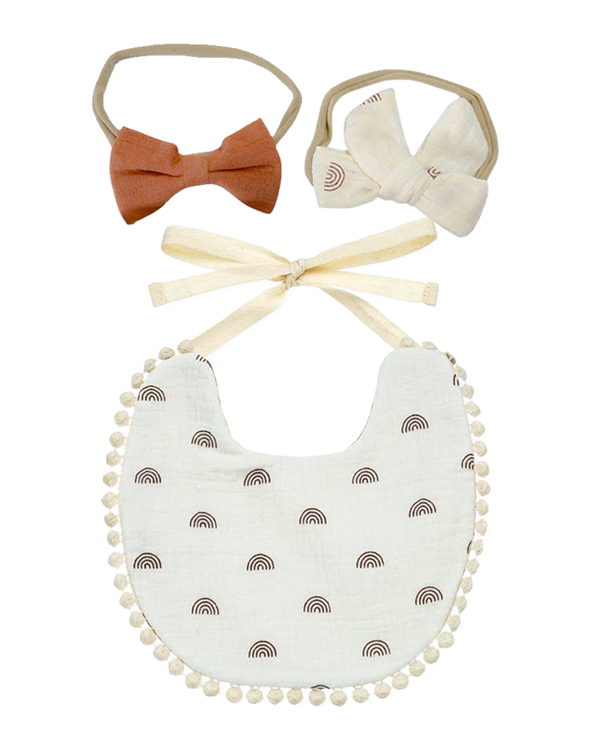 Baby Rainbow Bib & Bow Headbands Set (White)
