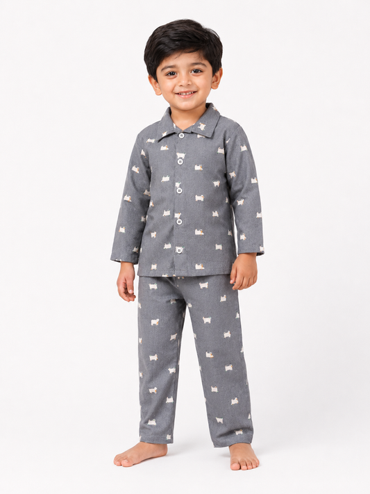 Grey Night Suit - Bear Print