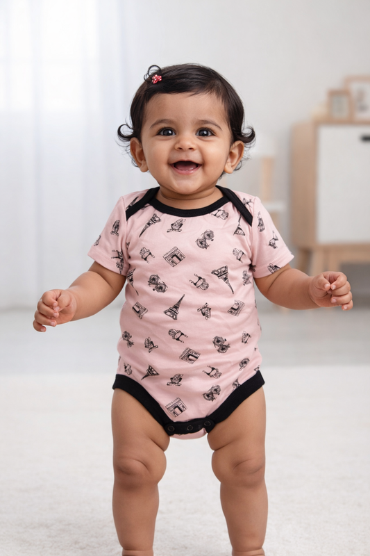 Half Sleeves Body Suit Pink