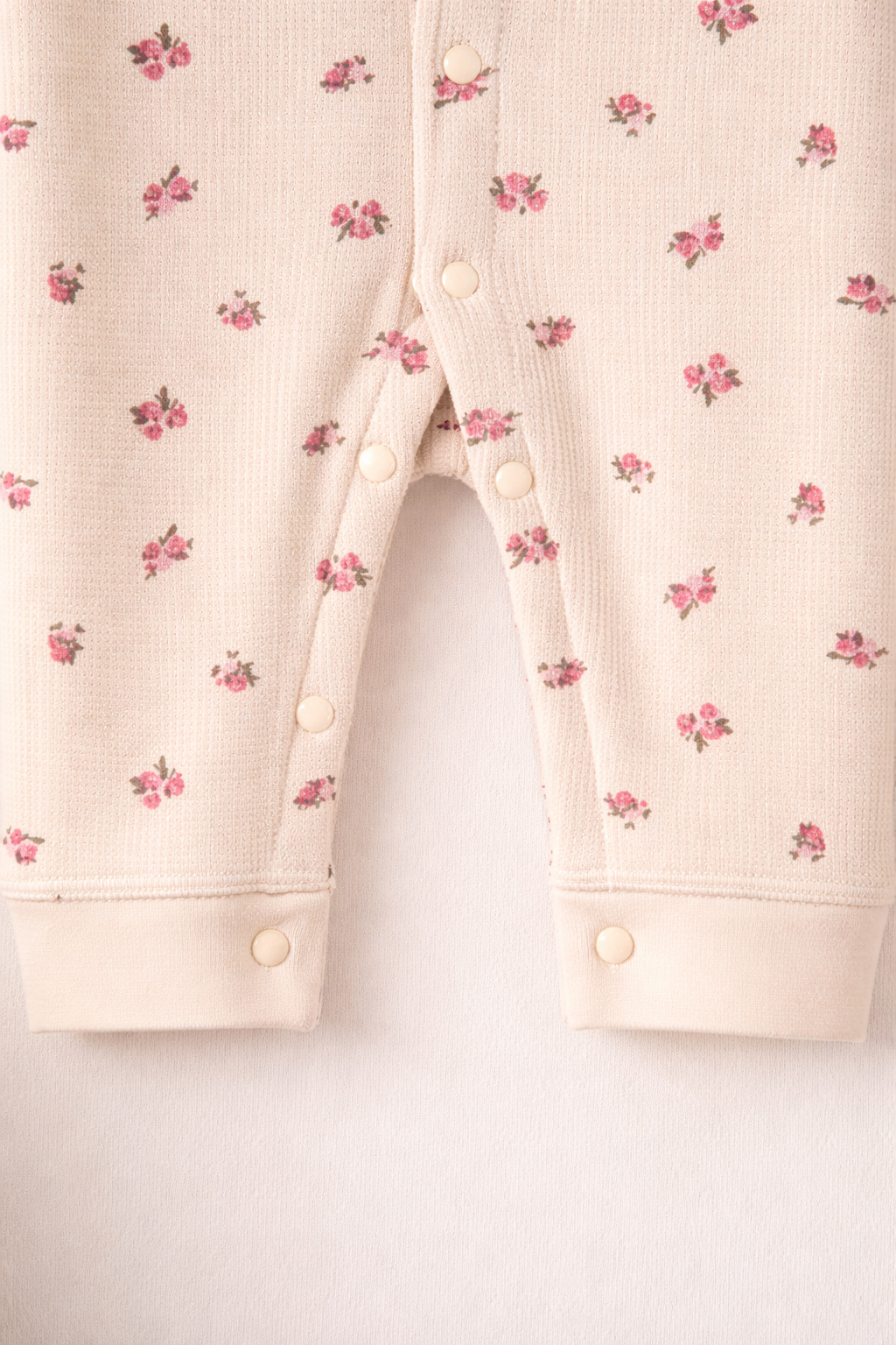 Floral Waffle Romper – Soft Beige