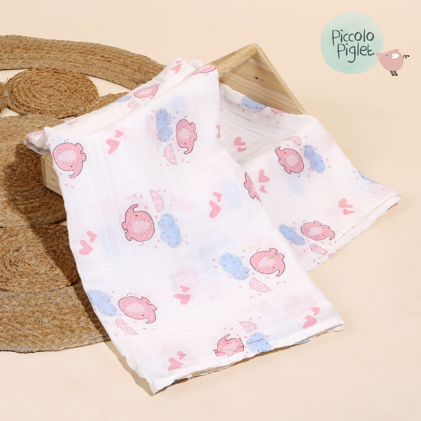 Pink Pebble Elephant Muslin Swaddle
