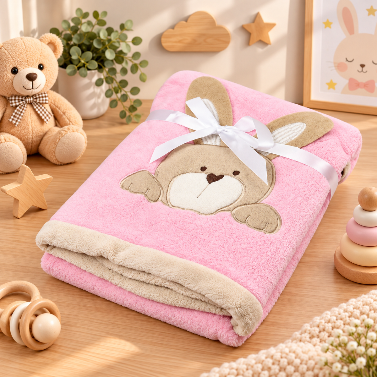 Bunny Hugs Baby Fleece Blanket – Pink