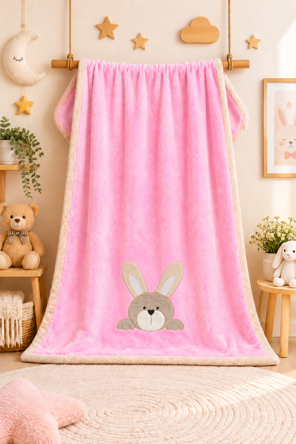 Bunny Hugs Baby Fleece Blanket – Pink