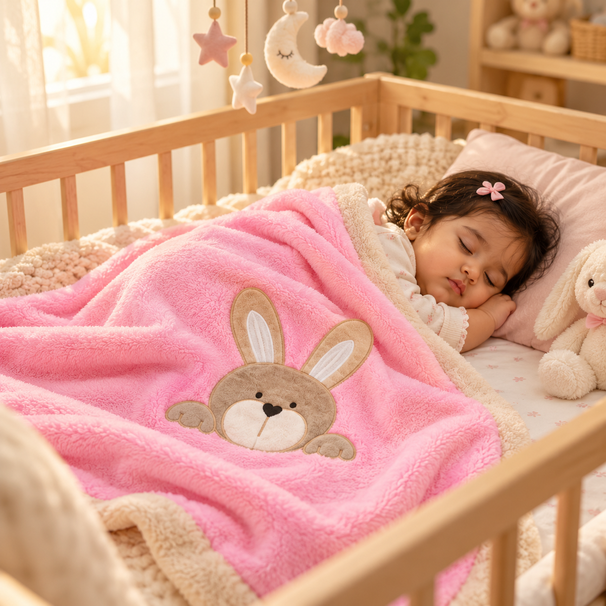 Bunny Hugs Baby Fleece Blanket – Pink