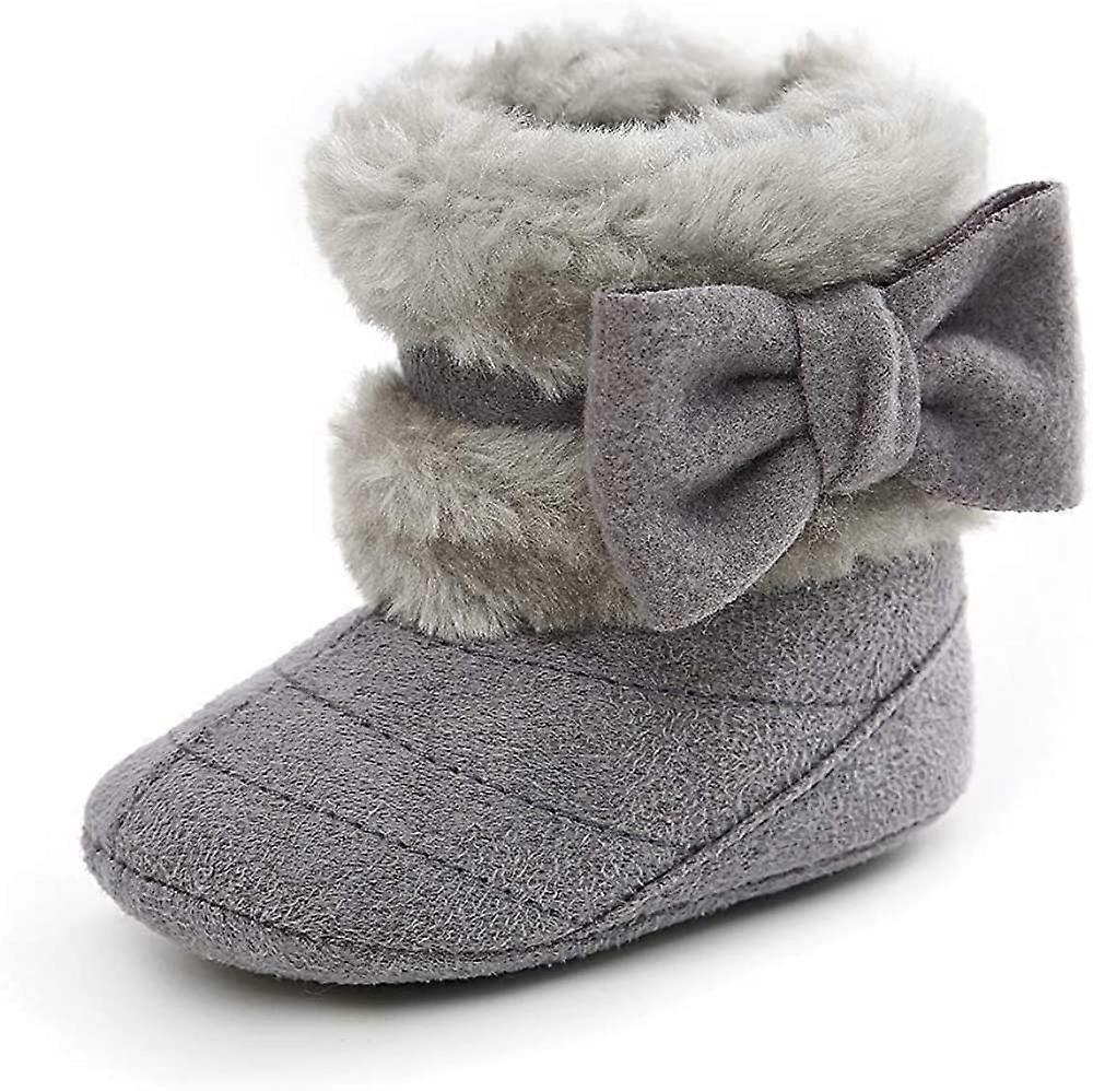 Newborn Winter Fuax Fur Snow Booties with Bowknot (Grey)