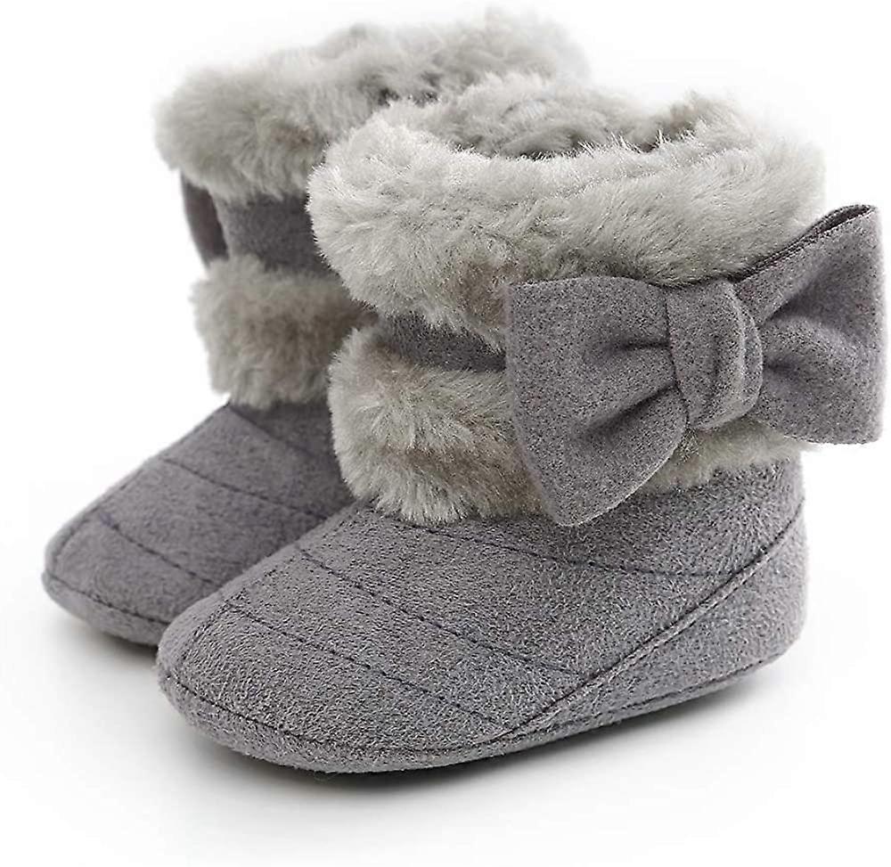 Newborn Winter Fuax Fur Snow Booties with Bowknot (Grey)