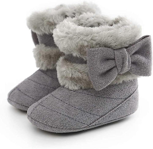 Newborn Winter Fuax Fur Snow Booties with Bowknot (Grey)