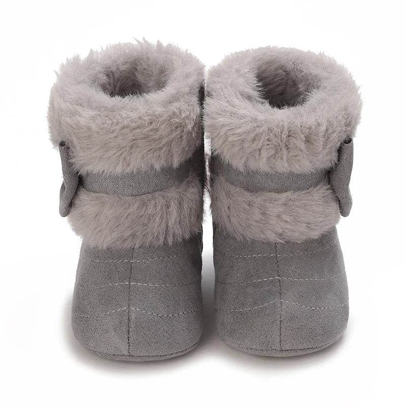 Newborn Winter Fuax Fur Snow Booties with Bowknot (Grey)