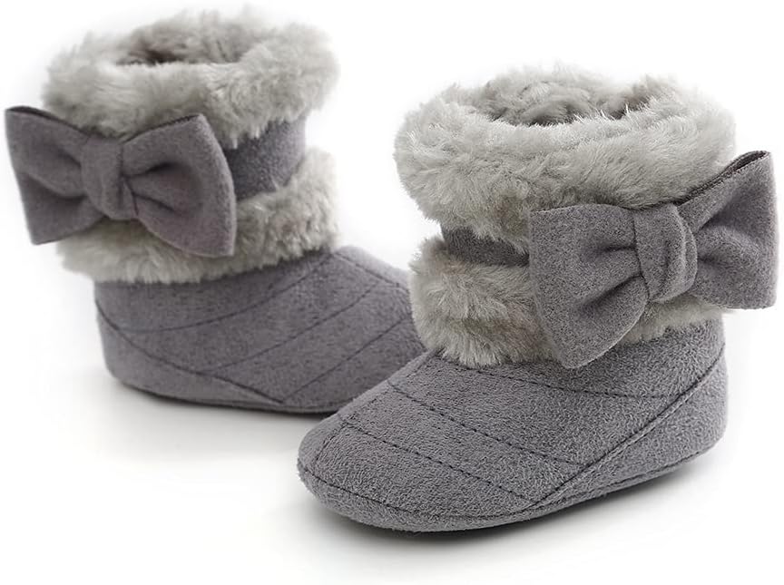 Newborn Winter Fuax Fur Snow Booties with Bowknot (Grey)