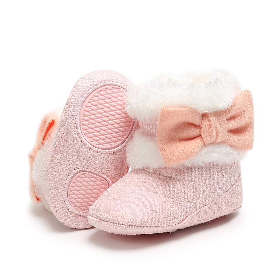 Newborn Winter Fuax Fur Snow Booties with Bowknot (Pink)