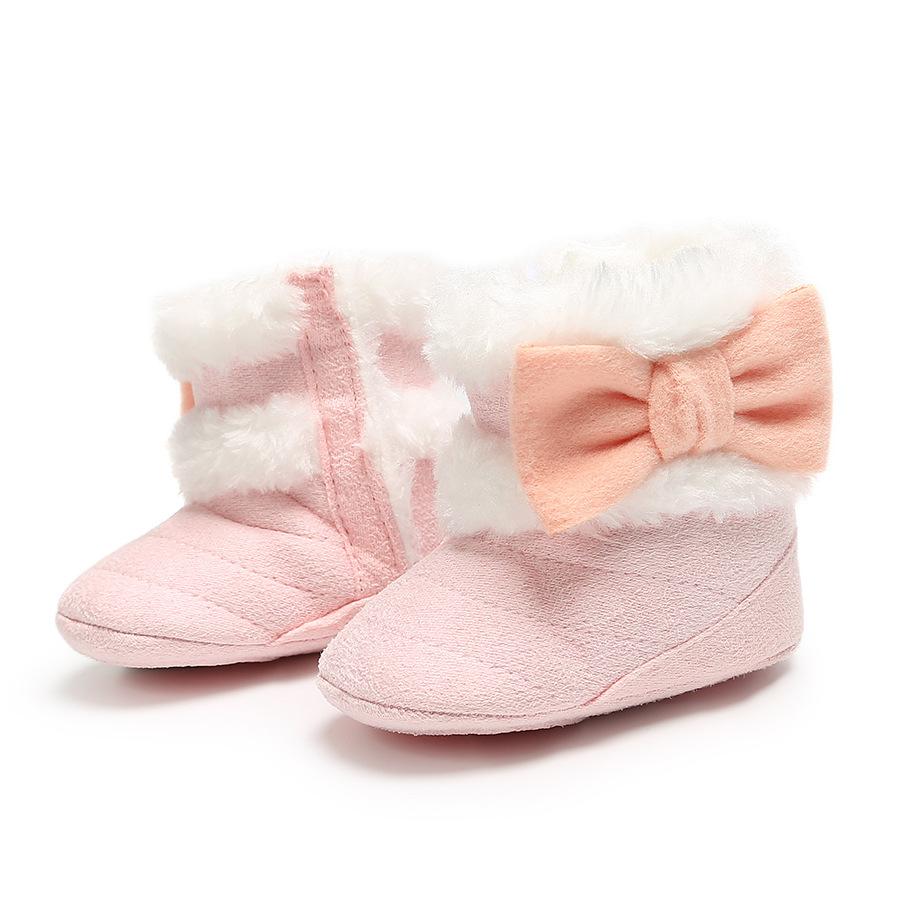 Newborn Winter Fuax Fur Snow Booties with Bowknot (Pink)