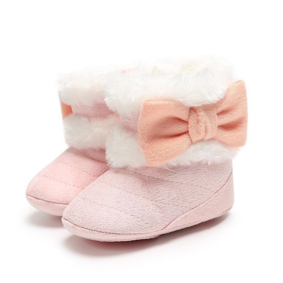 Newborn Winter Fuax Fur Snow Booties with Bowknot (Pink)