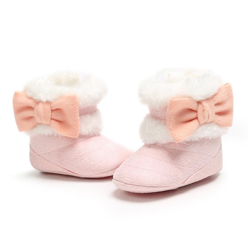 Newborn Winter Fuax Fur Snow Booties with Bowknot (Pink)