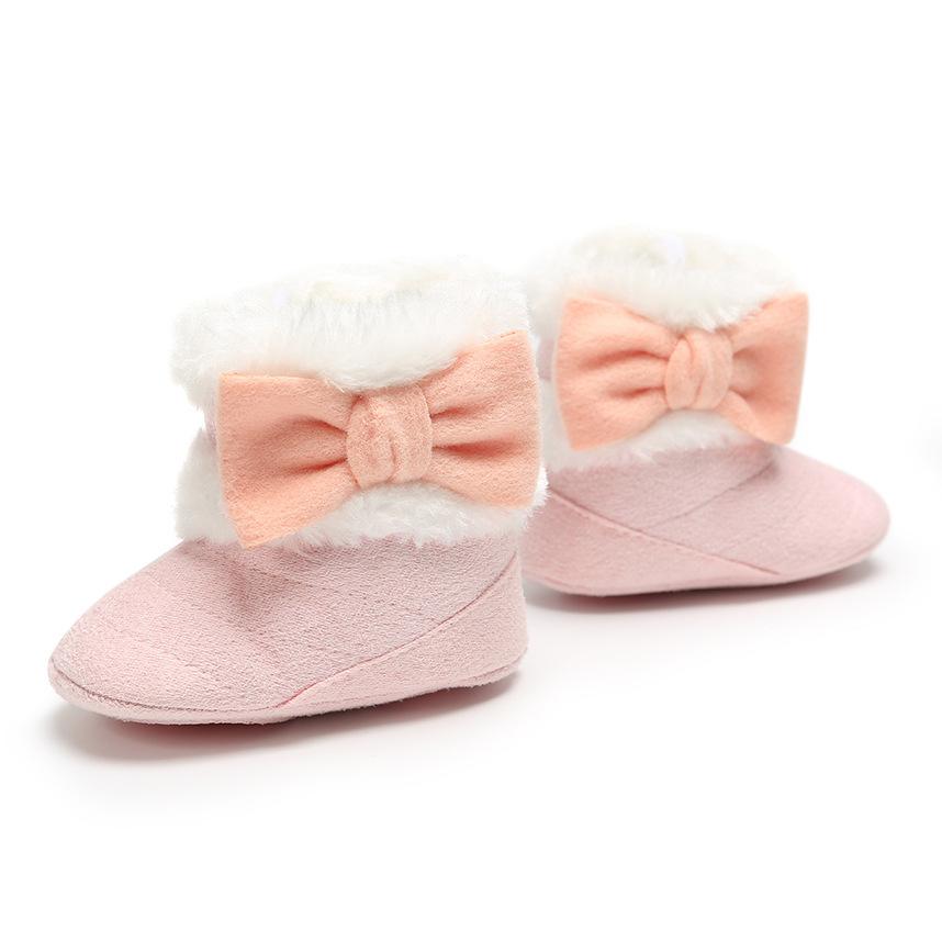 Newborn Winter Fuax Fur Snow Booties with Bowknot (Pink)
