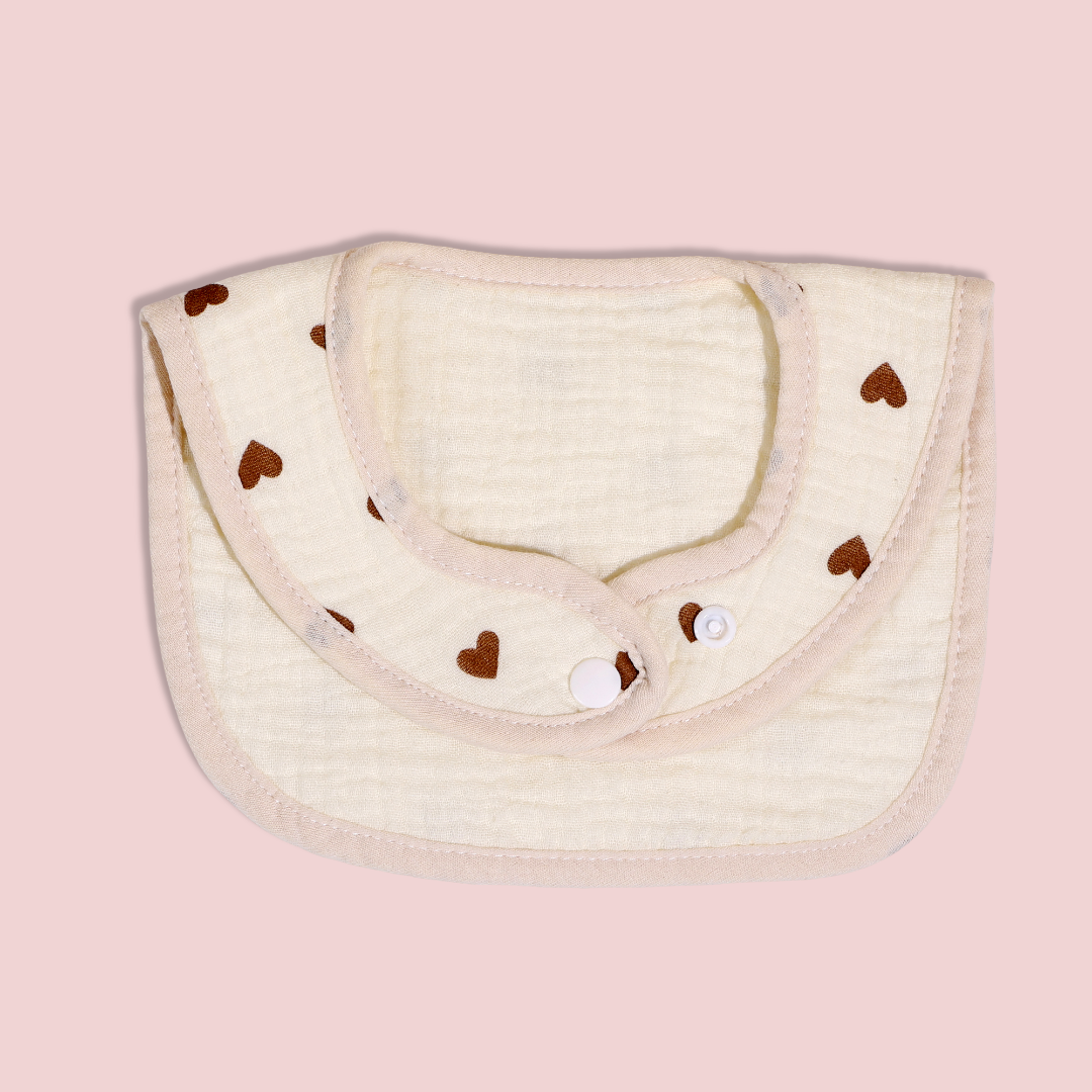 Quilted Muslin Cotton Baby Bib with Heart Prints
