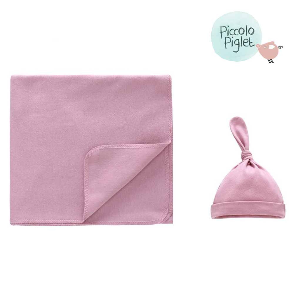 Baby Blanket with Knotted Cap (Blush Pink)