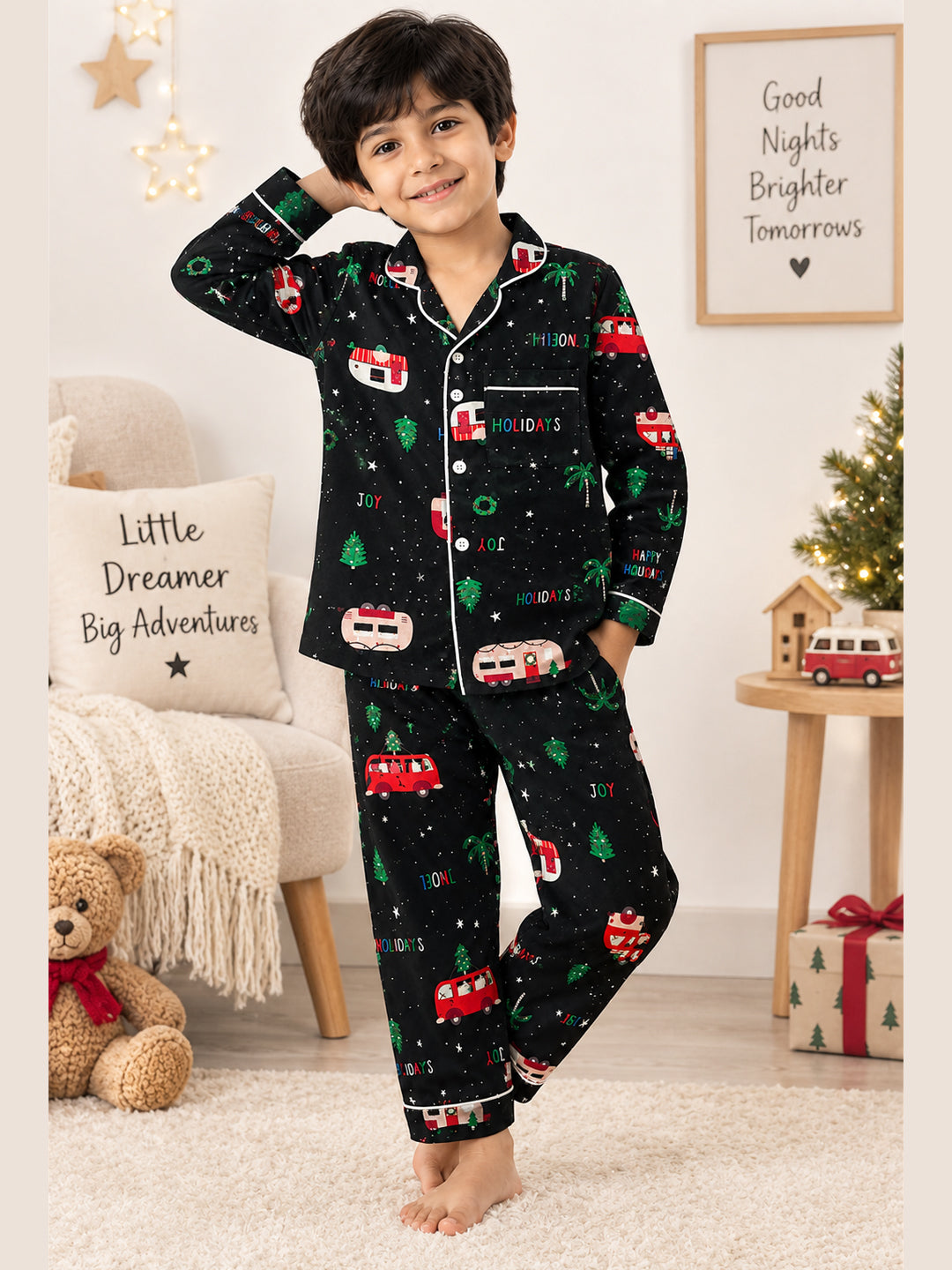 Black Christmas Flannel Night Suit