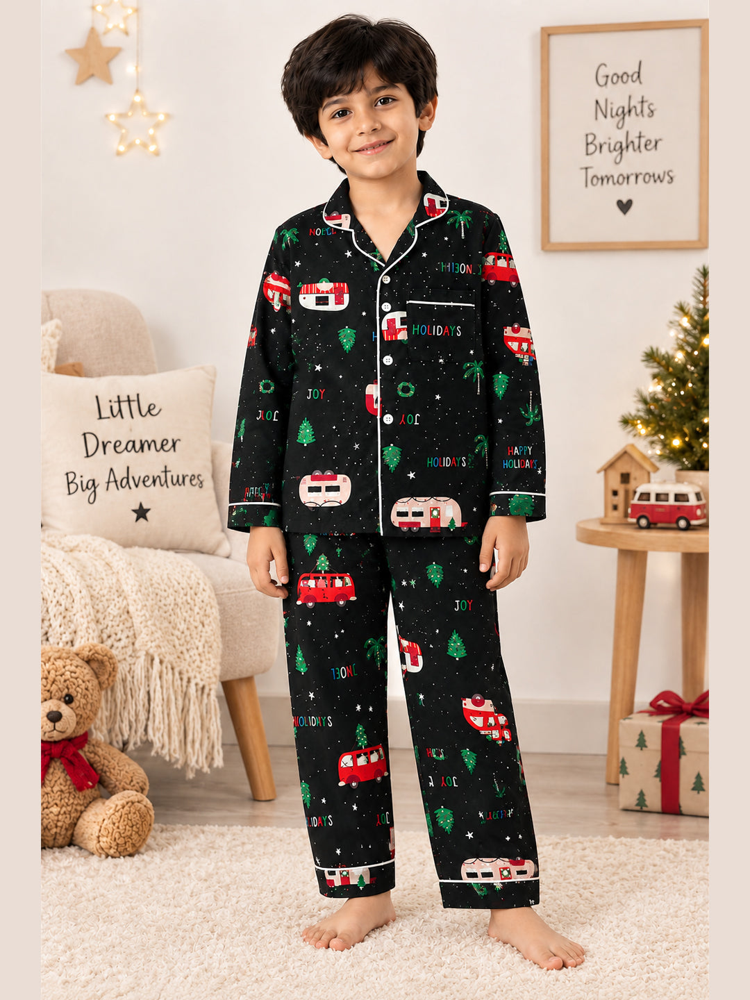 Black Christmas Flannel Night Suit