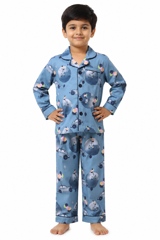 Blue Night Suit - Cars Prints