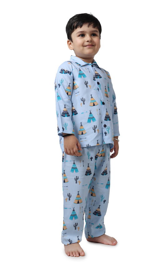 Blue Tribal Tent Night Suit