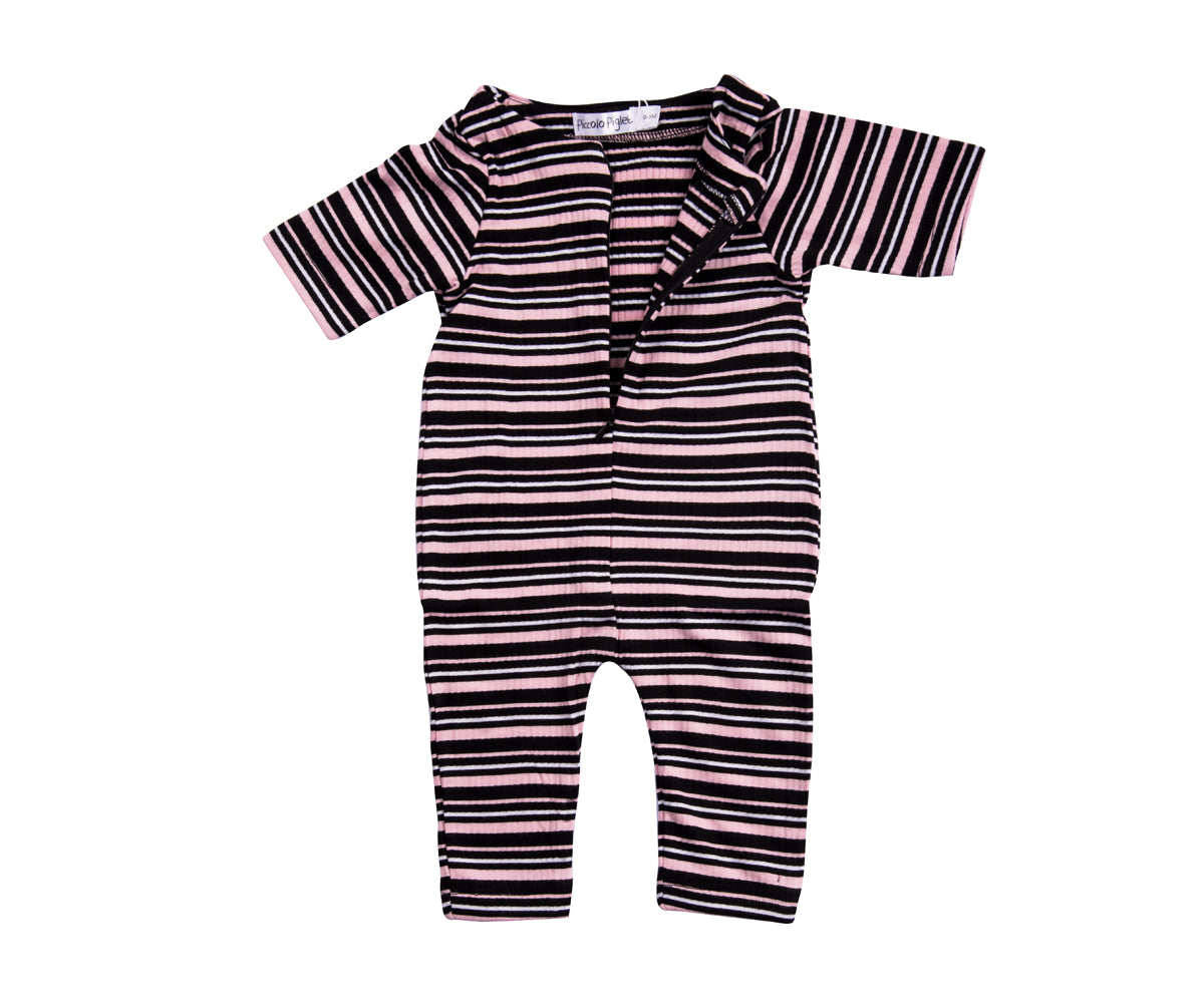 My First Romper Pink And Black Stripes