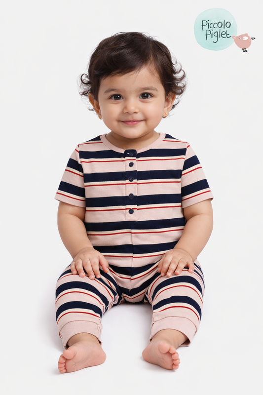 The Cruising Romper  (Pink & Blue Stripes)