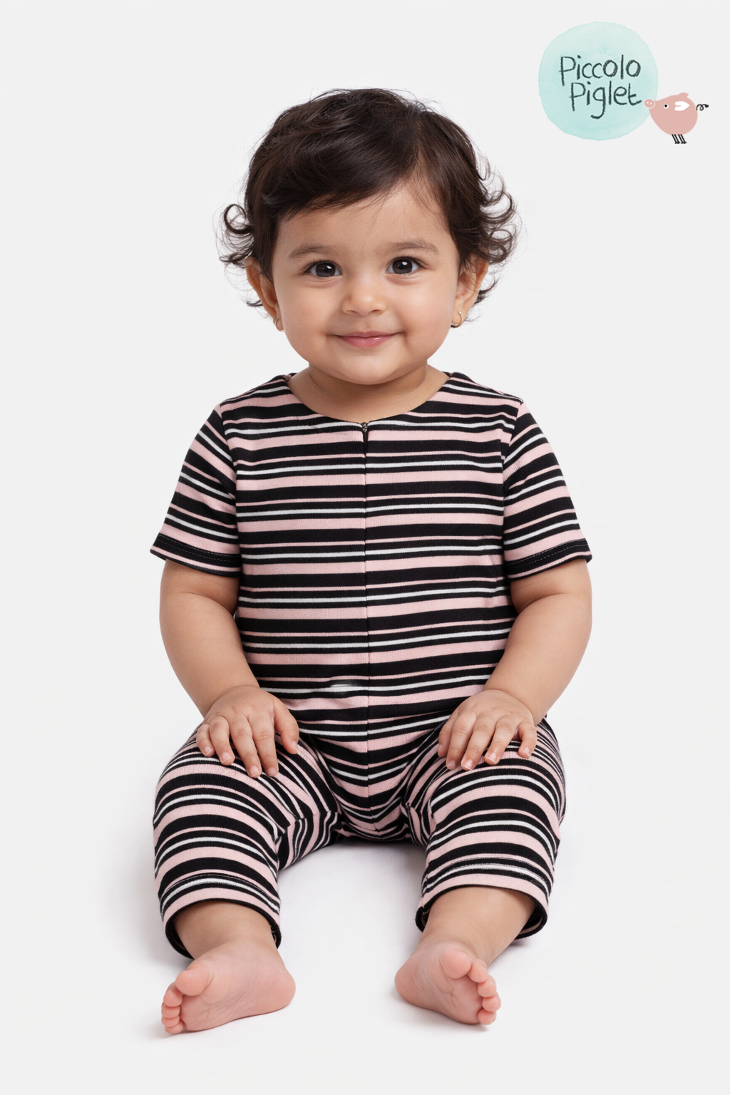 My First Romper (Pink & Black Stripes)