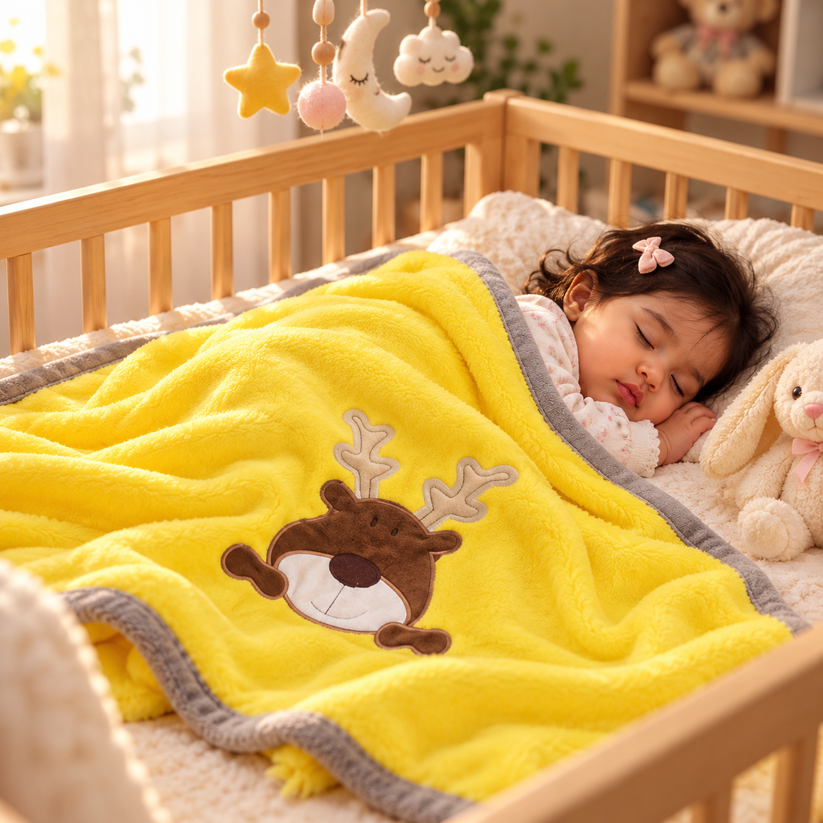 Sunshine Reindeer Baby Fleece Blanket – Yellow