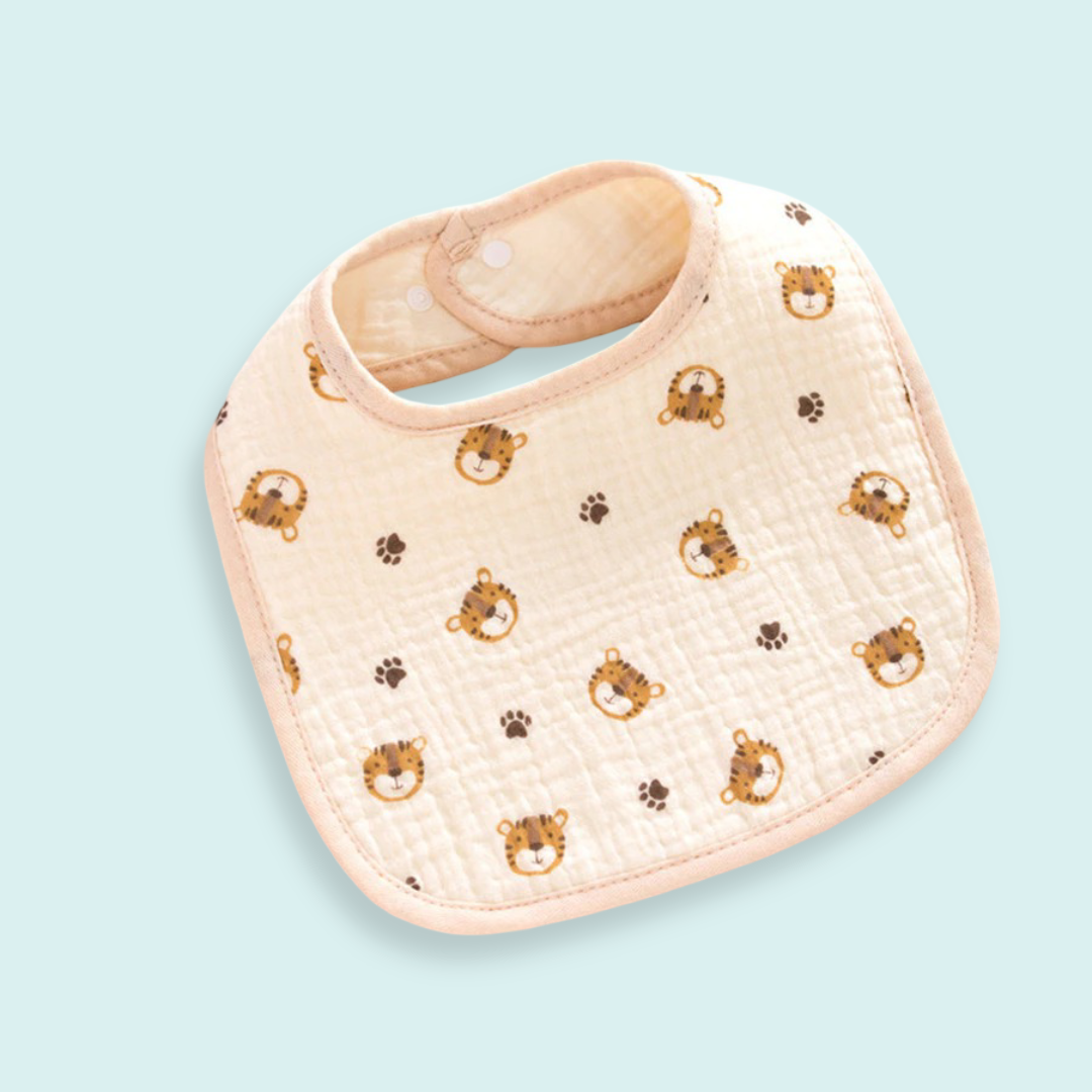 Quilted Muslin Cotton Baby Bib with Tiger Face Print