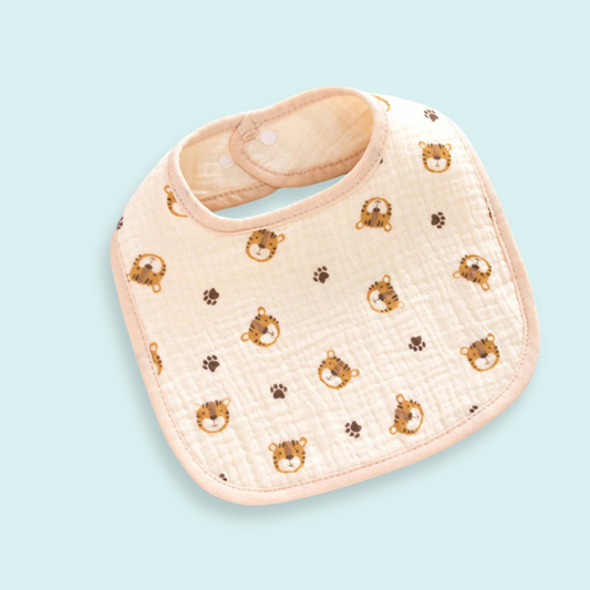 Quilted Muslin Cotton Baby Bib with Tiger Face Print